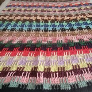 Vintage Hand Made Crochet Striped Lap Blanket Handmade